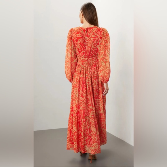 Toccin x RTR V-Neck Long Sleeve Maxi Dress. Orange and Tan Size 6 - Picture 4 of 10